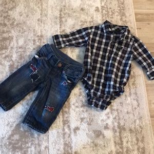 Baby Gap denim and plaid collared shirt